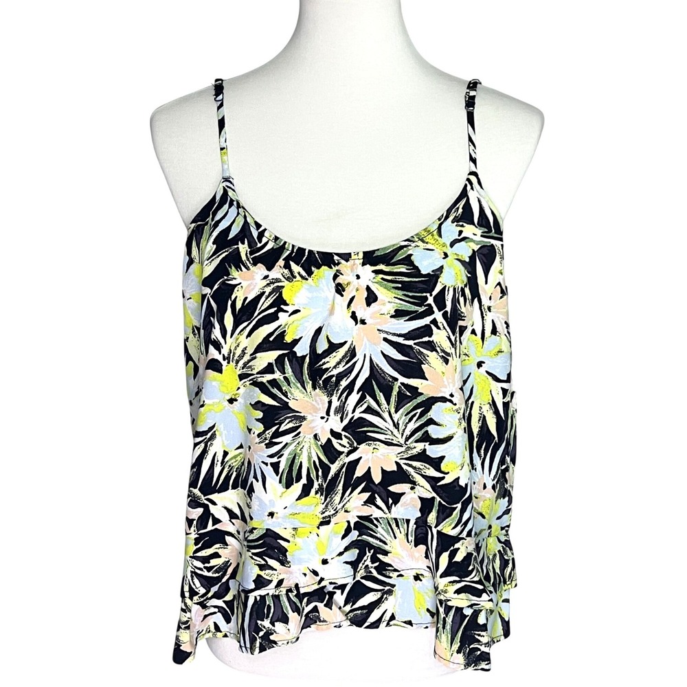 Volcom Women XL Floral Tropical Camisole Tiered Ruffle Adjustable Strap Tank Top